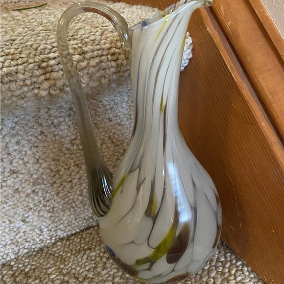 Vintage Swirled Murrhina Art Blown Glass Pitcher Vase EUC!! - Picture 6 of 11